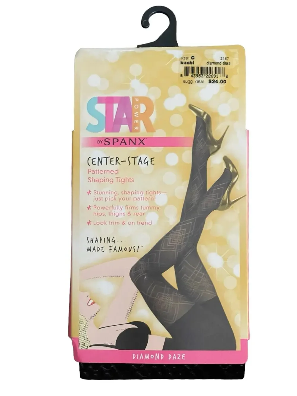 Star Power by SPANX Center-Stage Shaping Tights Black Diamond Daze Size C NEW
